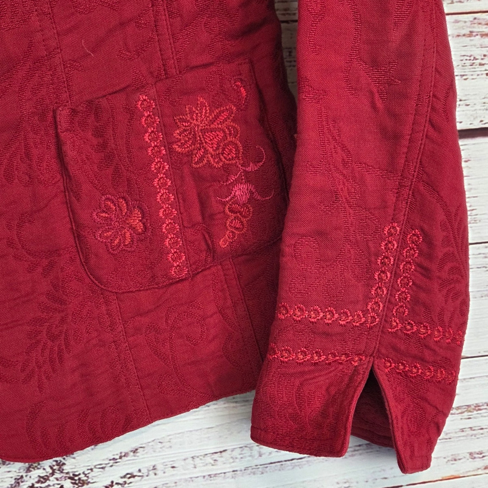Coldwater Creek Red Floral Embroider Blazer 10 Casual Chic Asian Inspired Jacket - Picture 7 of 15
